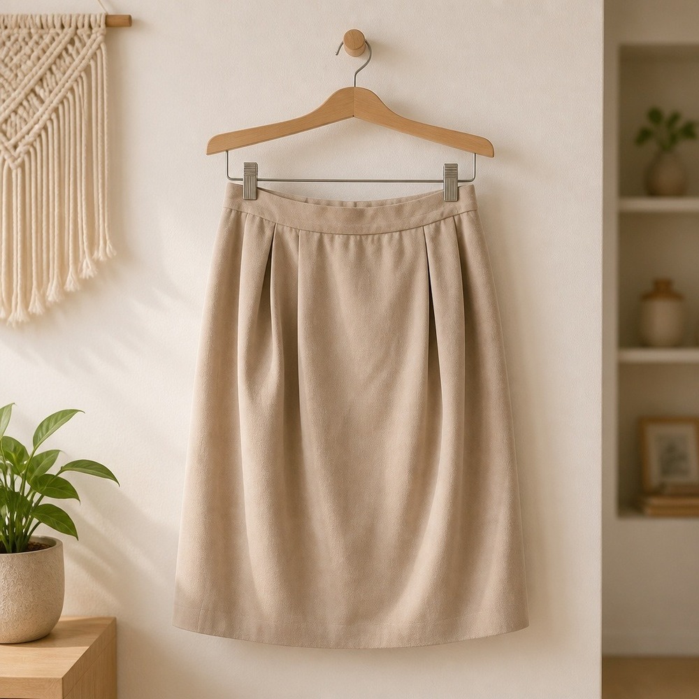 Burberry 6 Vintage Tan 100% Wool Pencil Skirt Made in USA Beige 80s 90s